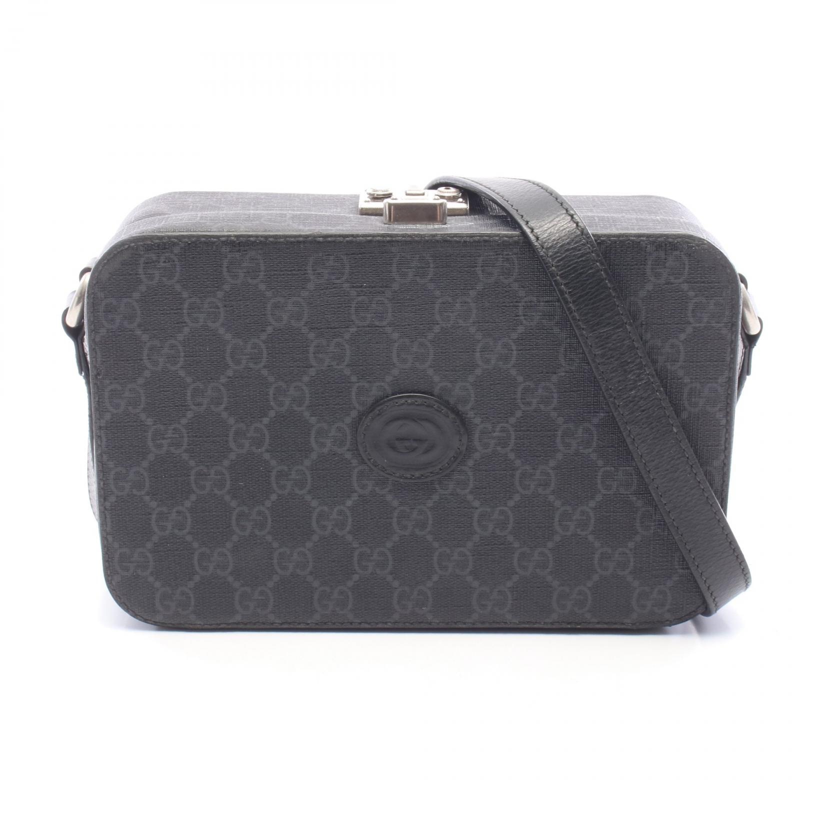 グッチ GUCCI インターロッキングG ハードトランク ショルダーバッグ バッグ PVCコーティングキャンバス レザー レディース ブラック系 / グレー系 724717 【中古】