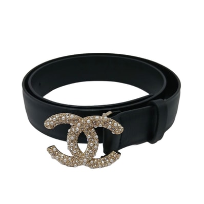 CHANEL シャネル ココマーク ラインストーン ベルト ブラック ゴールド A20B刻印 【中古】