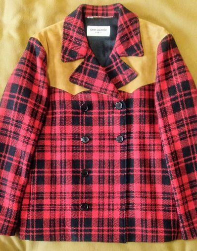 SAINT LAURENT PARIS ウエスタン チェック柄 ピーコート