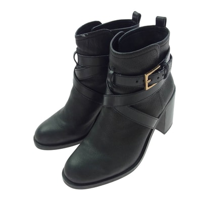 Tory Burch トリーバーチ ブーツ HASTINGS 85MM BOOTIE SILK GOAT アンクル ベルト ヒール ブーツ ブラック系 7M【中古】