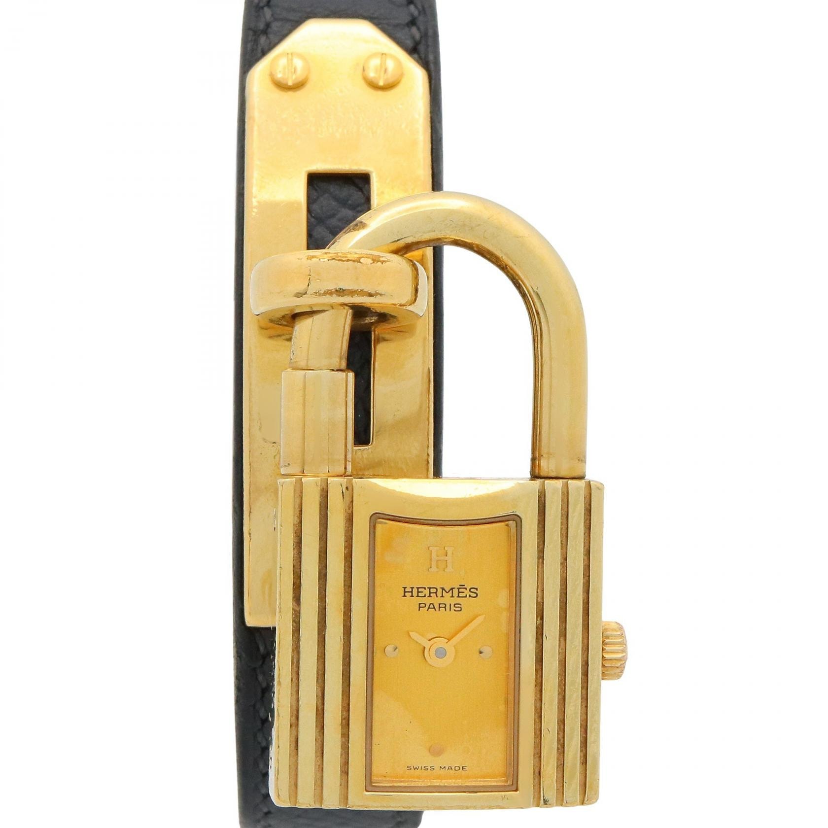 エルメス HERMES ケリーウォッチ 腕時計 時計 GP(ゴールドメッキ) レザーベルト ゴールド レディース ゴールド系 KE1.201 【中古】