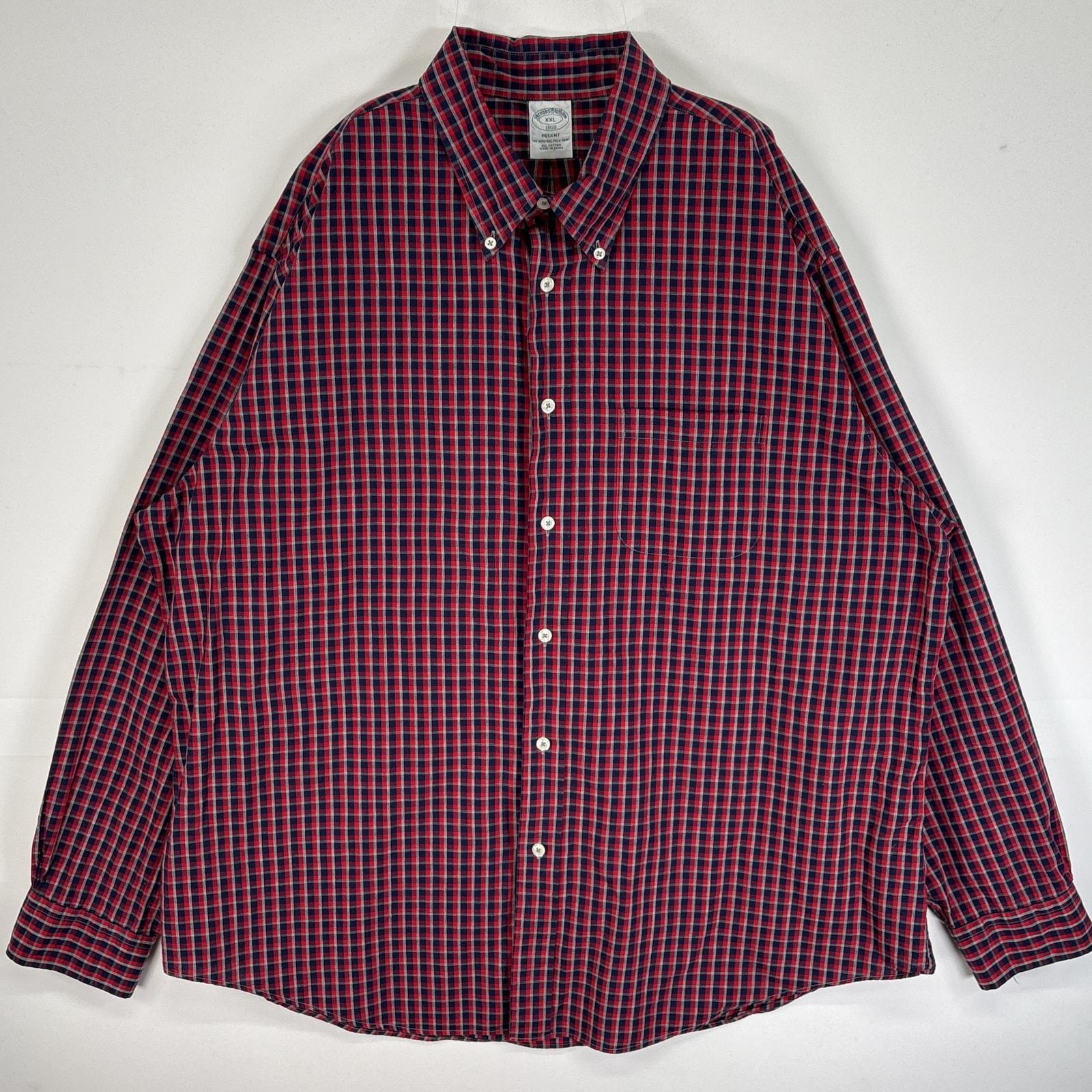 古着 ブルックスブラザーズ Brooks Brothers 長袖シャツ 大きいサイズ 薄手 ボタンダウン 胸ポケ 14041  レッド系 マルチカラー メンズ