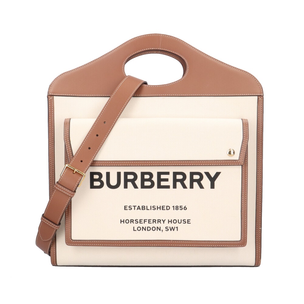 バーバリー ミディアム ツートン ポケットバッグ ショルダーバッグ キャンバス 8031745 ベージュ レディース BURBERRY 中古
