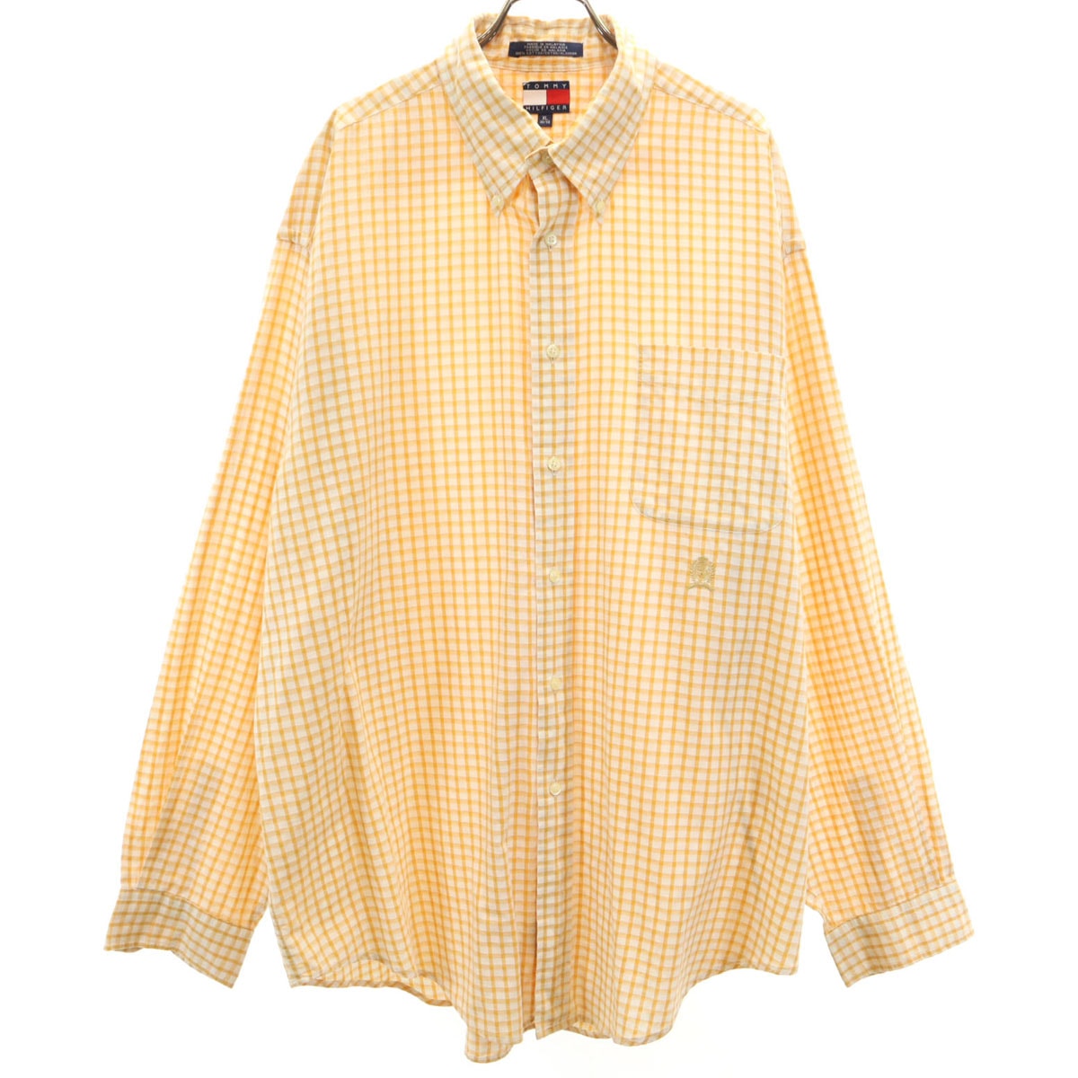 TOMMY HILFIGER トミーヒルフィガー 90s オールド フラッグタグ チェック 長袖 ボタンダウンシャツ XL オレンジ系
