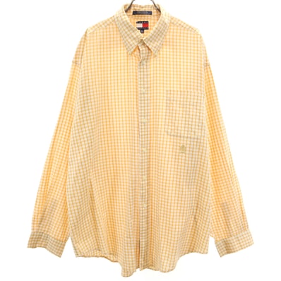 TOMMY HILFIGER トミーヒルフィガー 90s オールド フラッグタグ チェック 長袖 ボタンダウンシャツ XL オレンジ系