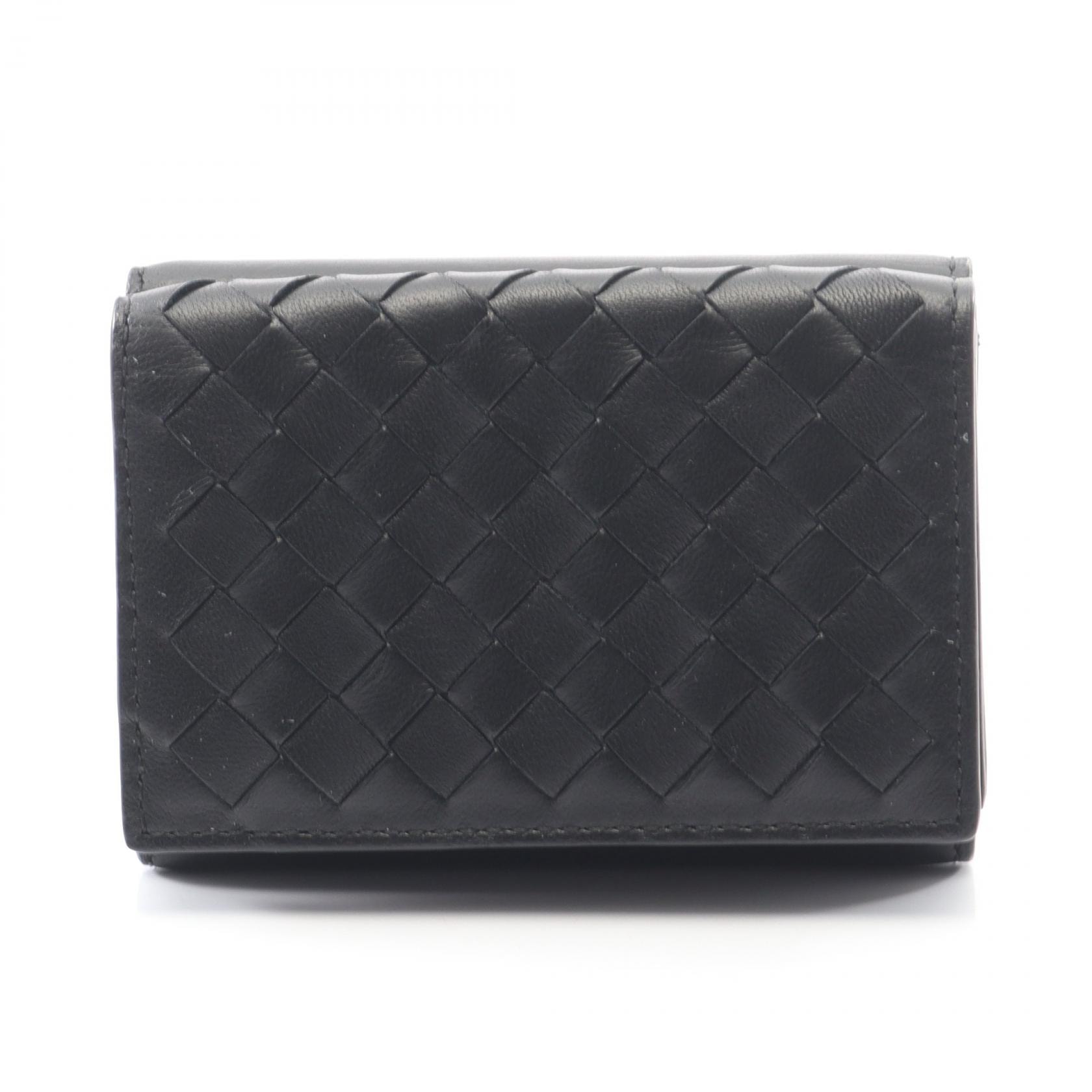 ボッテガヴェネタ BOTTEGA VENETA イントレチャート 三つ折り財布 財布 レザー メンズ レディース ブラック系 515385V00828885 【中古】