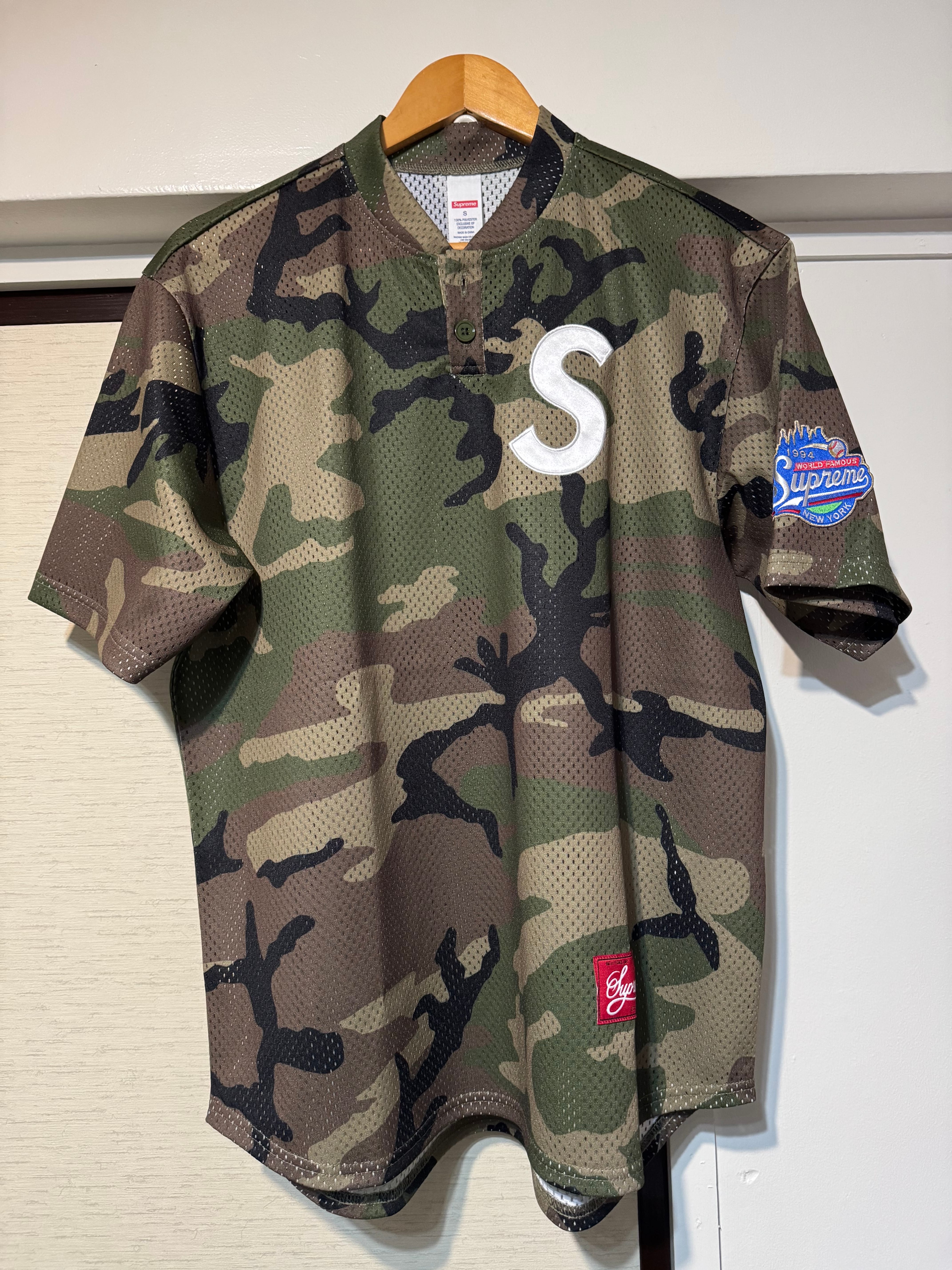 Supreme S Logo Baseball Henley "Woodland Camo"