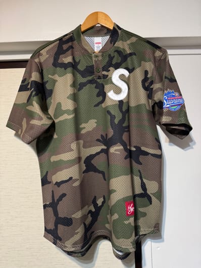 Supreme S Logo Baseball Henley "Woodland Camo"