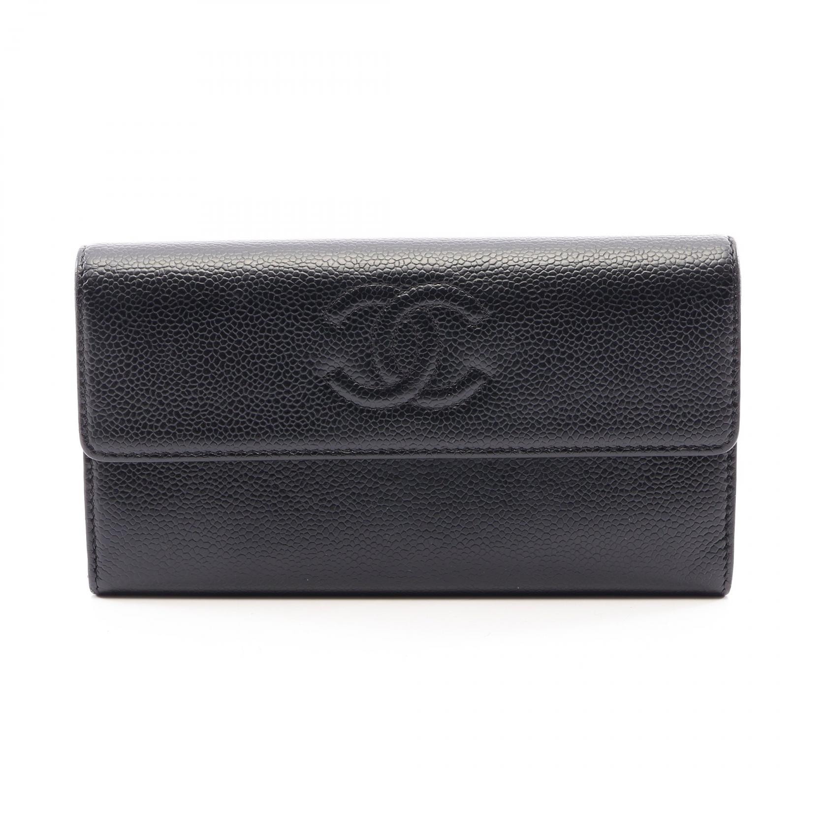 シャネル CHANEL ココマーク 二つ折り長財布 財布 キャビアスキン(グレインドカーフ) レディース ブラック系 【中古】