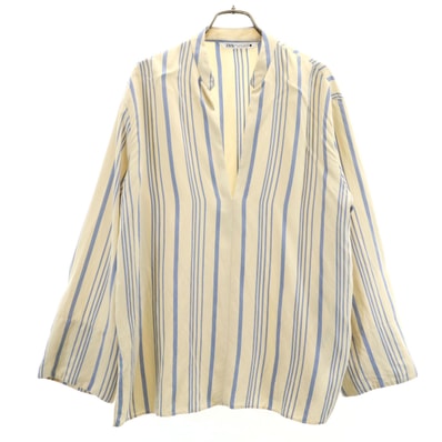ZARA ザラ ストライプ柄 長袖 スキッパーカラー ブラウス L クリーム色 プルオーバー