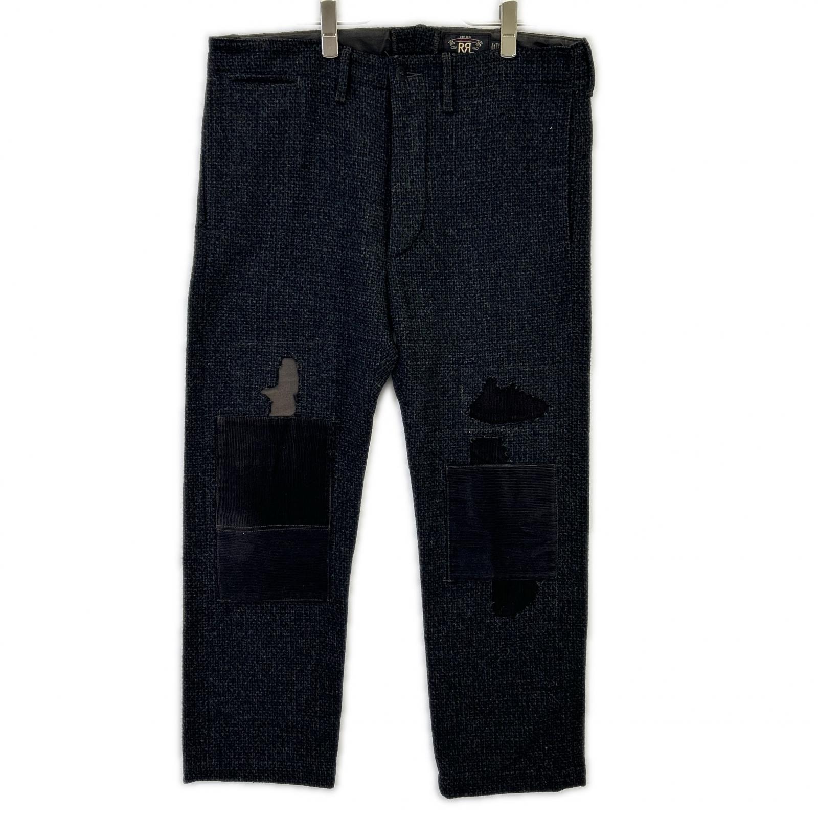 ダブルアールエル ブラック REPAIR OFFICERS WOOL TROUSER/リペア ウールトラウザー 34/32