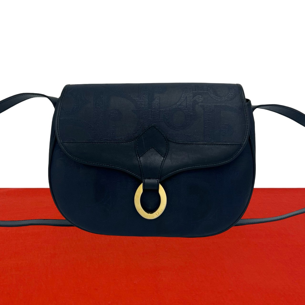 Christian Dior ディオール トロッター ロゴ 柄 レザー PVC ショルダーバッグ ネイビー
31003
