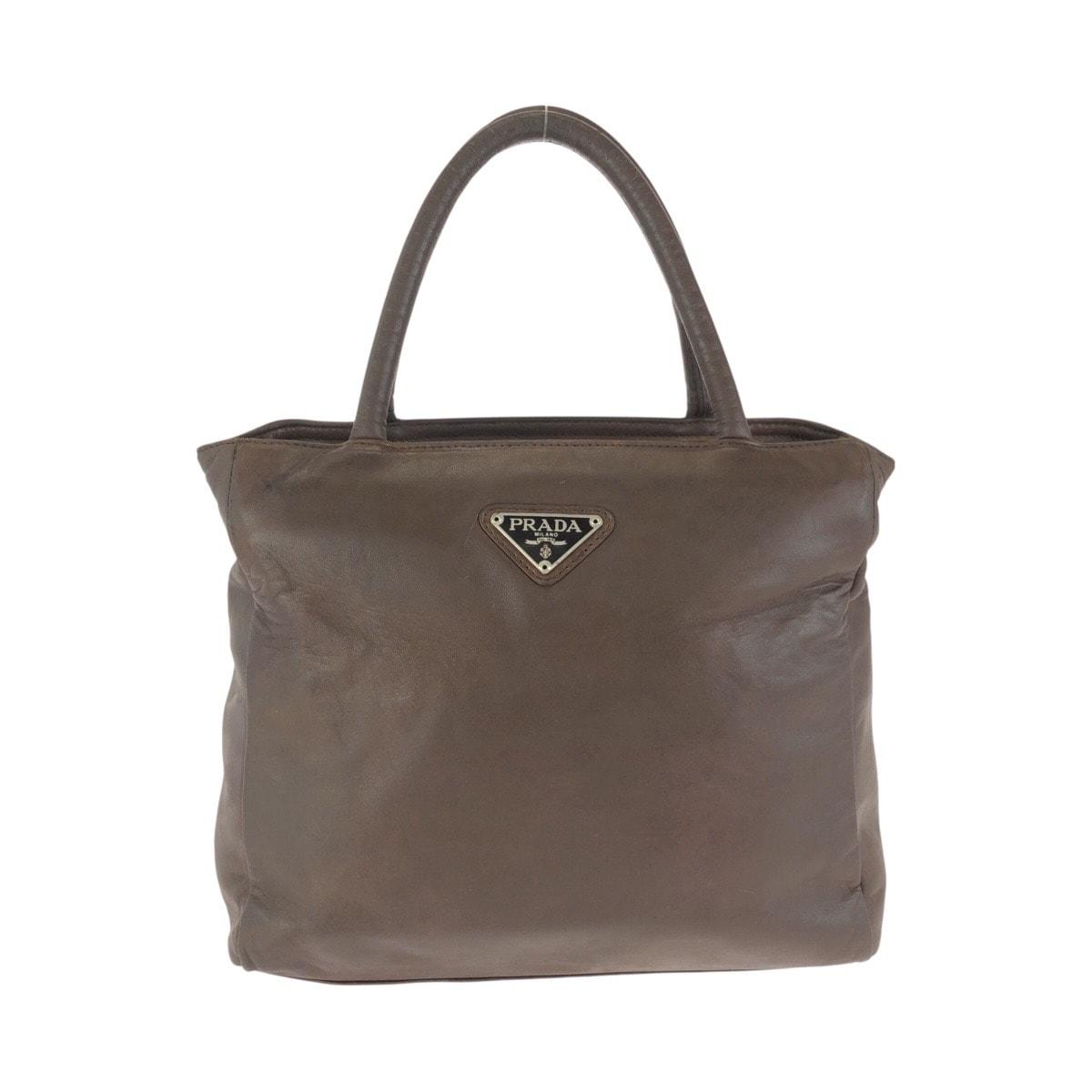 PRADA プラダ ヴィンテージ 三角ロゴプレート ブラウン シルバー金具 レザー ハンドバッグ トートバッグ 601905 【中古】