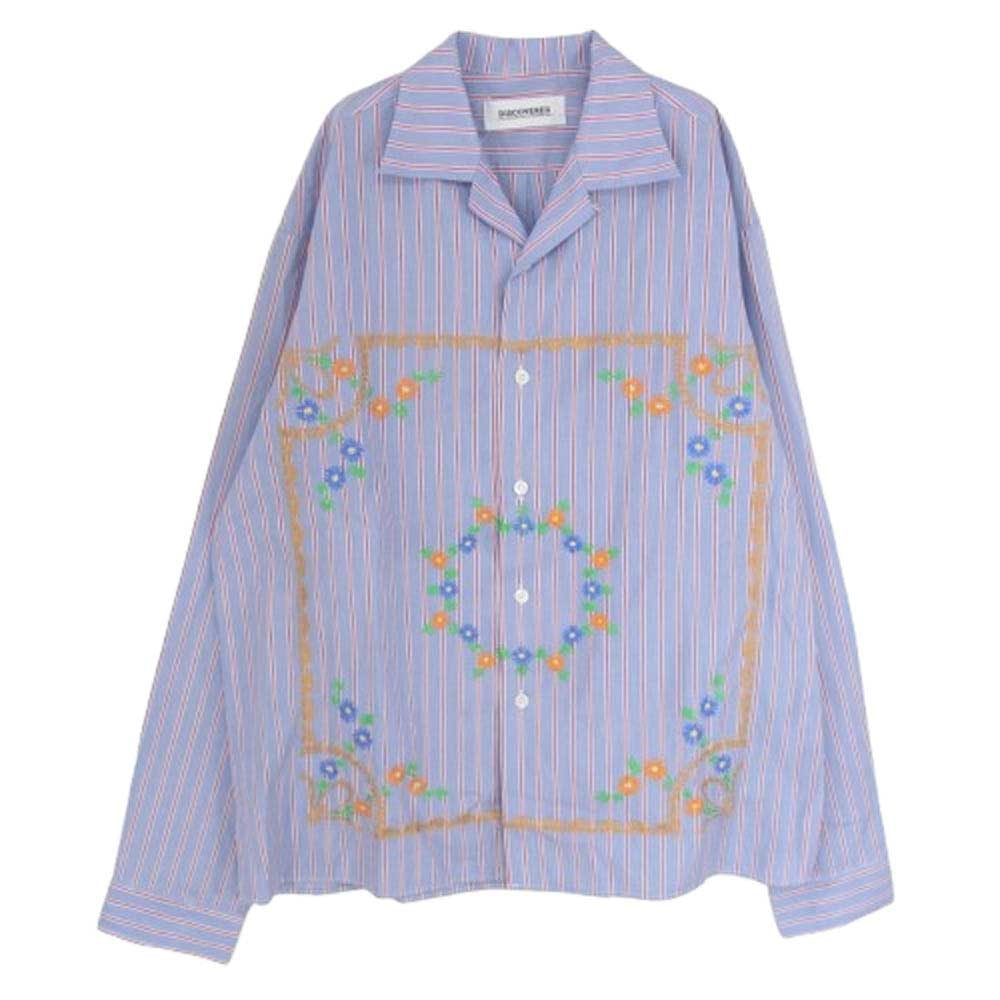 DISCOVERED ディスカバード 長袖シャツ 23SS DC-SS23-SH-06 THOMAS MASON FLOWER EMBROIDERY SHIRTS 花柄 刺繍 ストライプ シャツ ブルー系 3【中古】