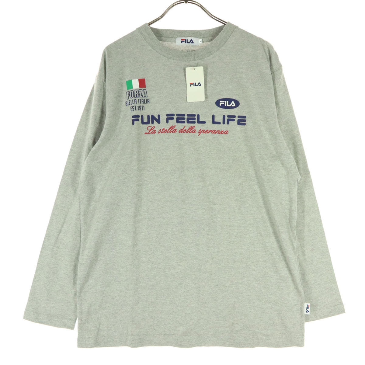 美品 FILA フィラ ロゴプリント 長袖 Tシャツ L グレー