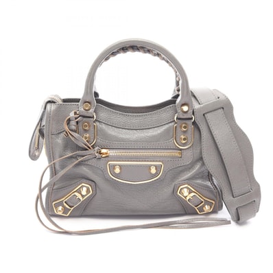 バレンシアガ BALENCIAGA クラシック メタリック エッジ ミニ シティ 2WAY ハンドバッグ バッグ レザー レディース グレー系 390160 【中古】