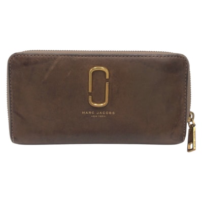 MARC JACOBS マークジェイコブス ブラウン ゴールド金具 レザー 長財布 ロングウォレット 600514 【中古】