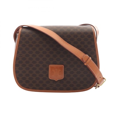 セリーヌ CELINE マカダム ショルダーバッグ バッグ PVCコーティングキャンバス レザー レディース ブラウン系 【中古】