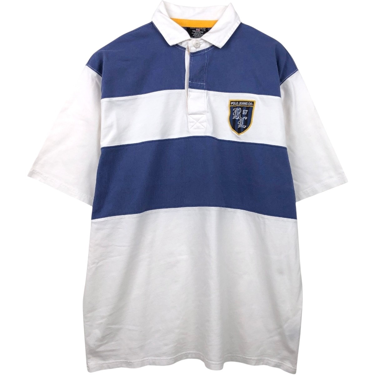 古着 ラルフローレン Ralph Lauren POLO JEANS COMPANY ボーダー柄 半袖 ラガーシャツ メンズL相当/eaa653667