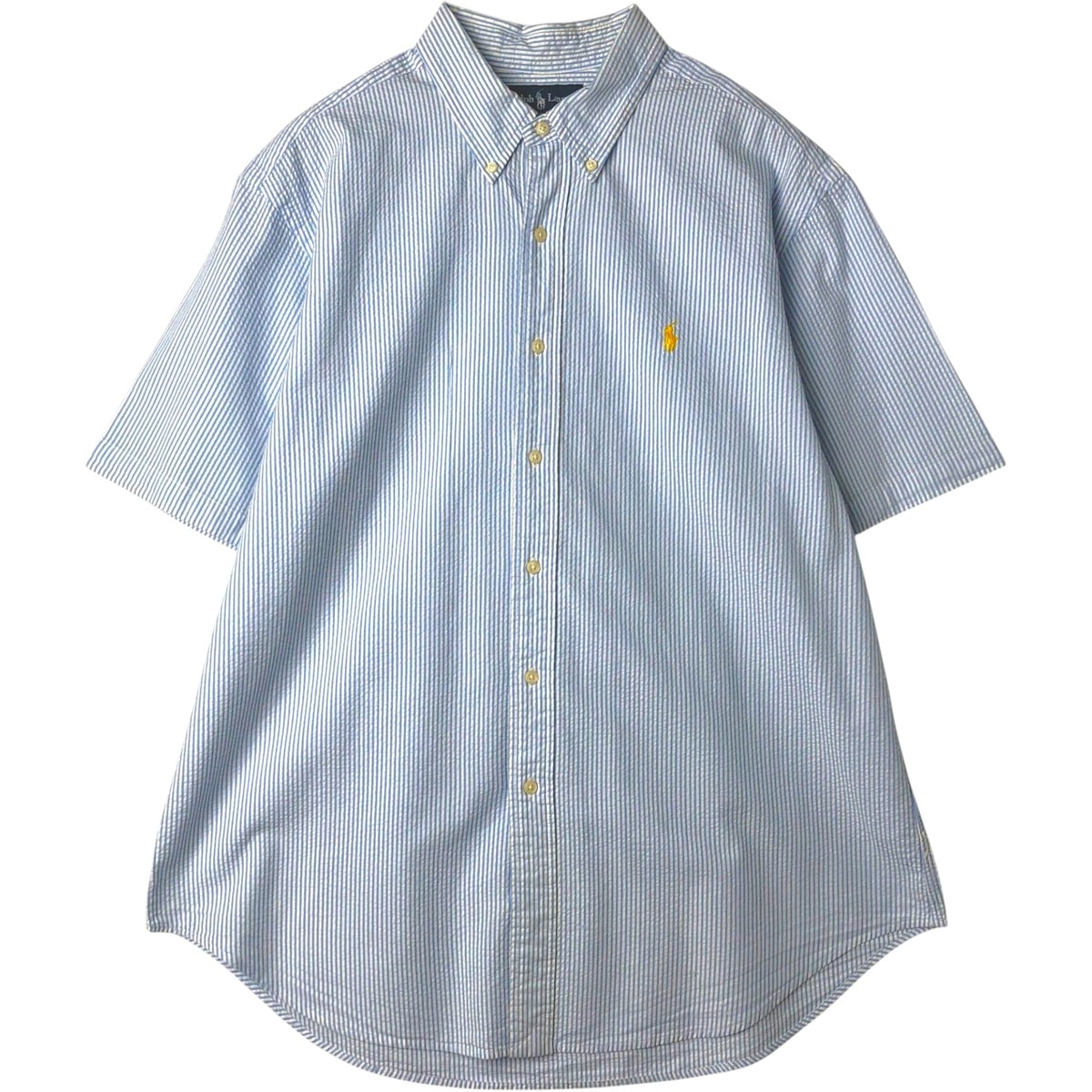 古着 ラルフローレン Ralph Lauren CLASSIC FIT 半袖 シアサッカー ボタンダウン ストライプシャツ メンズXL相当/eaa477616