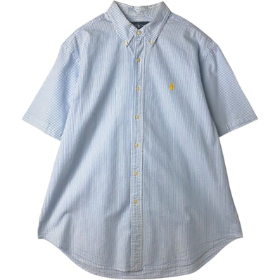 古着 ラルフローレン Ralph Lauren CLASSIC FIT 半袖 シアサッカー ボタンダウン ストライプシャツ メンズXL相当/eaa477616