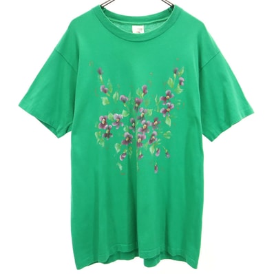 FRUIT OF THE LOOM フルーツオブザルーム 90s カナダ製 オールド 花柄 プリント 半袖 Tシャツ L グリーン