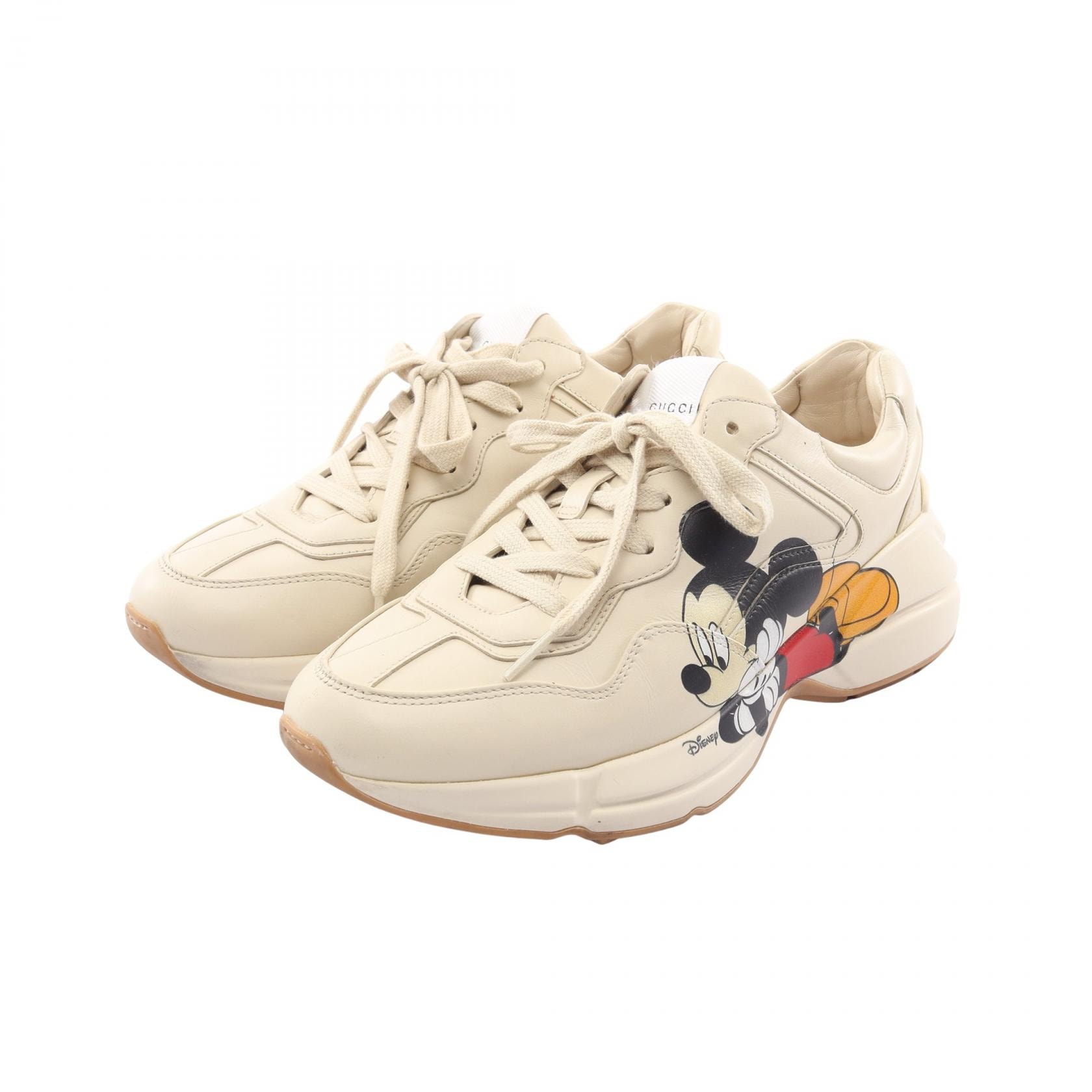 グッチ GUCCI GUCCI × Disney ライトン ミッキーマウス スニーカー 靴 レザー レディース アイボリー系 / マルチカラー 609343 【中古】