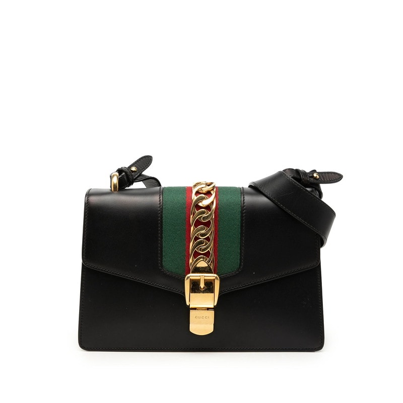 グッチ シェリーライン シルヴィ ショルダーバッグ 421882 ブラック レザー レディース GUCCI 【中古】