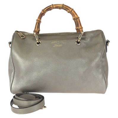 美品 GUCCI グッチ バンブー ショッパー 2way シャンパンゴールド ゴールド金具 レザー ショルダーバッグ ミニボストンバッグ 601272 【中古】