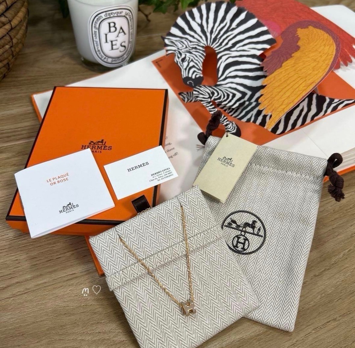 HERMESエルメス　ポップアッシュミニネックレス　マロングラッセローズゴールド