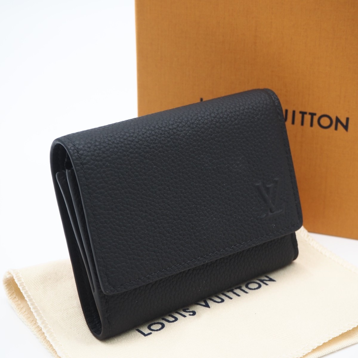 極美品 LOUIS VUITTON ルイ・ヴィトン LV アエログラム ヴィクターウォレット ノワール M26250 三つ折り財布 ブラック カーフレザー メンズ