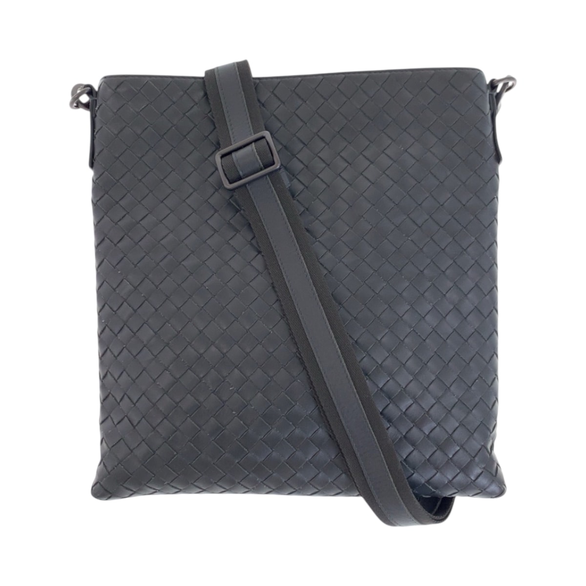 美品 BOTTEGAVENETA ボッテガヴェネタ イントレチャート チャコールグレー ガンメタ金具 レザー ショルダーバッグ ポシェット 600005 【中古】