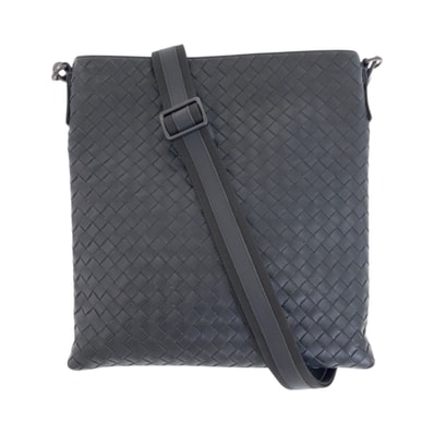 美品 BOTTEGAVENETA ボッテガヴェネタ イントレチャート チャコールグレー ガンメタ金具 レザー ショルダーバッグ ポシェット 600005 【中古】