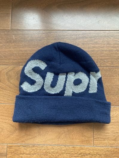 Supreme Reflective Big Logo Beanie "navy"
