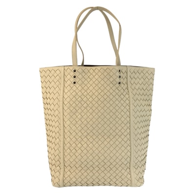 美品 BOTTEGAVENETA ボッテガヴェネタ イントレチャート アイボリー レザー トートバッグ ハンドバッグ 600863 【中古】