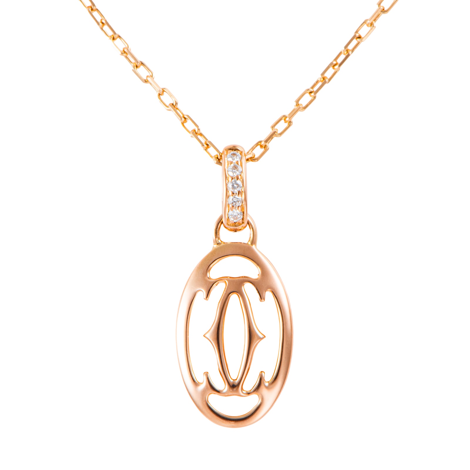 Cartier カルティエ ドゥーブルC ネックレス ペンダント K18PG ダイヤモンド ピンク ゴールド【中古】