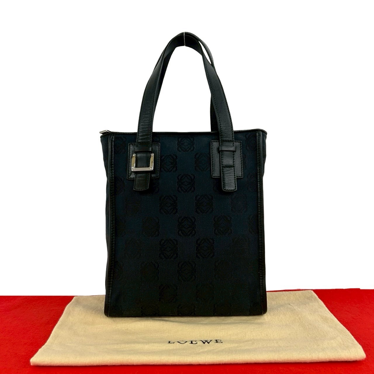 LOEWE ロエベ アナグラム 柄 キャンバス レザー ハンドバッグ ブラック
 77485