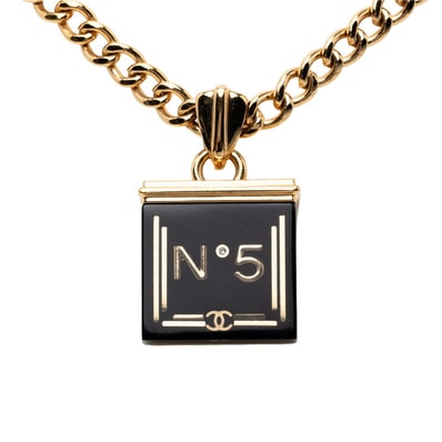 シャネル ココマーク No.5 チェーン ネックレス ゴールド ブラック メッキ レジン レディース CHANEL 【中古】