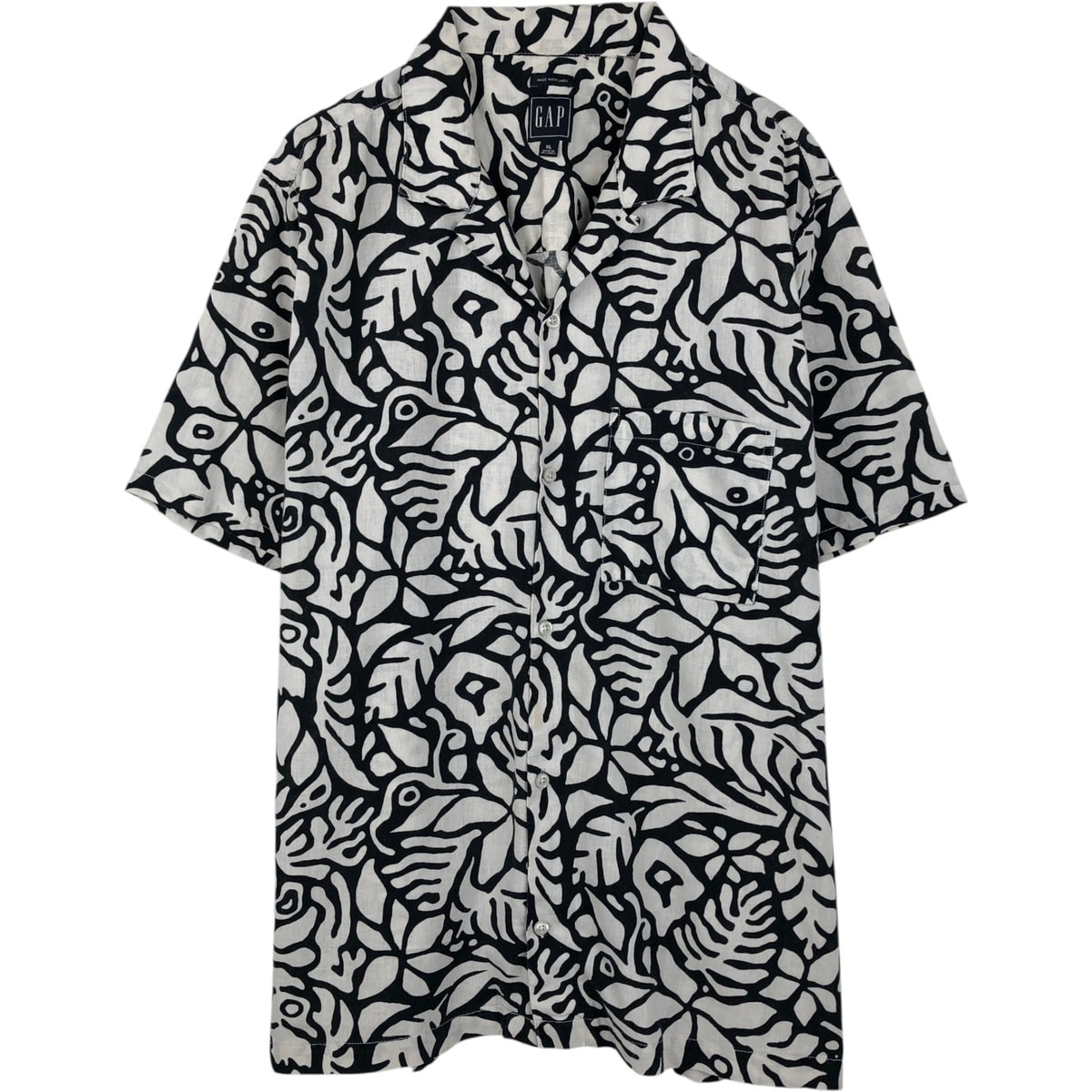 古着 ギャップ GAP MADE WITH LINEN 総柄 半袖 オープンカラー コットン×リネンシャツ ボックスシャツ メンズXL相当/eaa655818