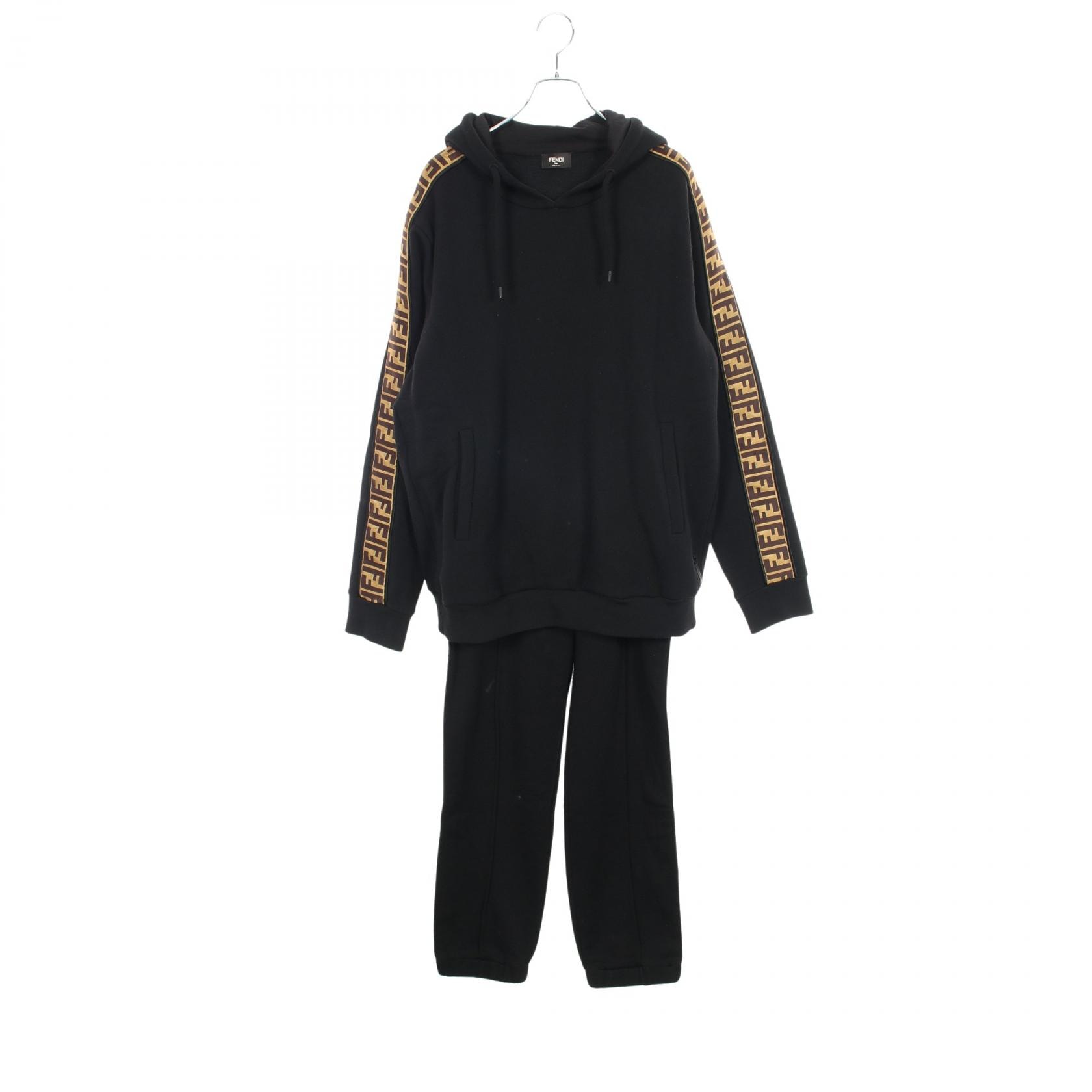 フェンディ FENDI ズッカ プルオーバーパーカー スウェットパンツ セットアップ 衣料品 コットン ウール メンズ ブラック系 / ゴールド系 / ブラウン系 FB0461/FY0870 【中古】
