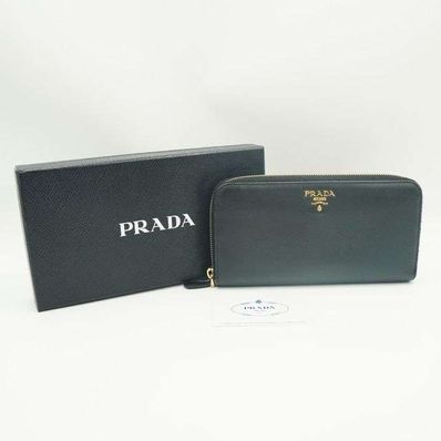 PRADA Saffiano Leather Round Long Wallet "Black"