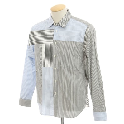 【中古】ディスカバード DISCOVERED コットン ストライプ カジュアルシャツ ブルーxブラック【サイズ1】【メンズ】