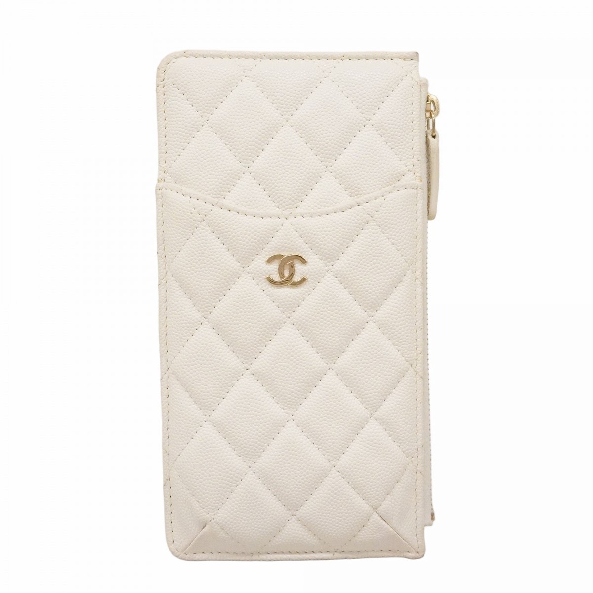 【6db1167】シャネル 長財布 マトラッセ キャビアスキン ホワイト シャンパンゴールド金具【中古】レディース