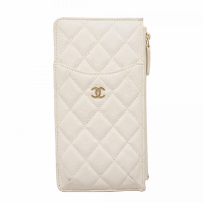 【6db1167】シャネル 長財布 マトラッセ キャビアスキン ホワイト シャンパンゴールド金具【中古】レディース