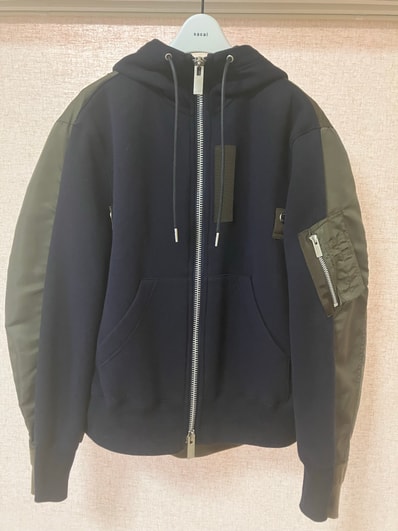 sacai Sponge x Nylon Twill Hoodie "Navy/Dark Khaki"