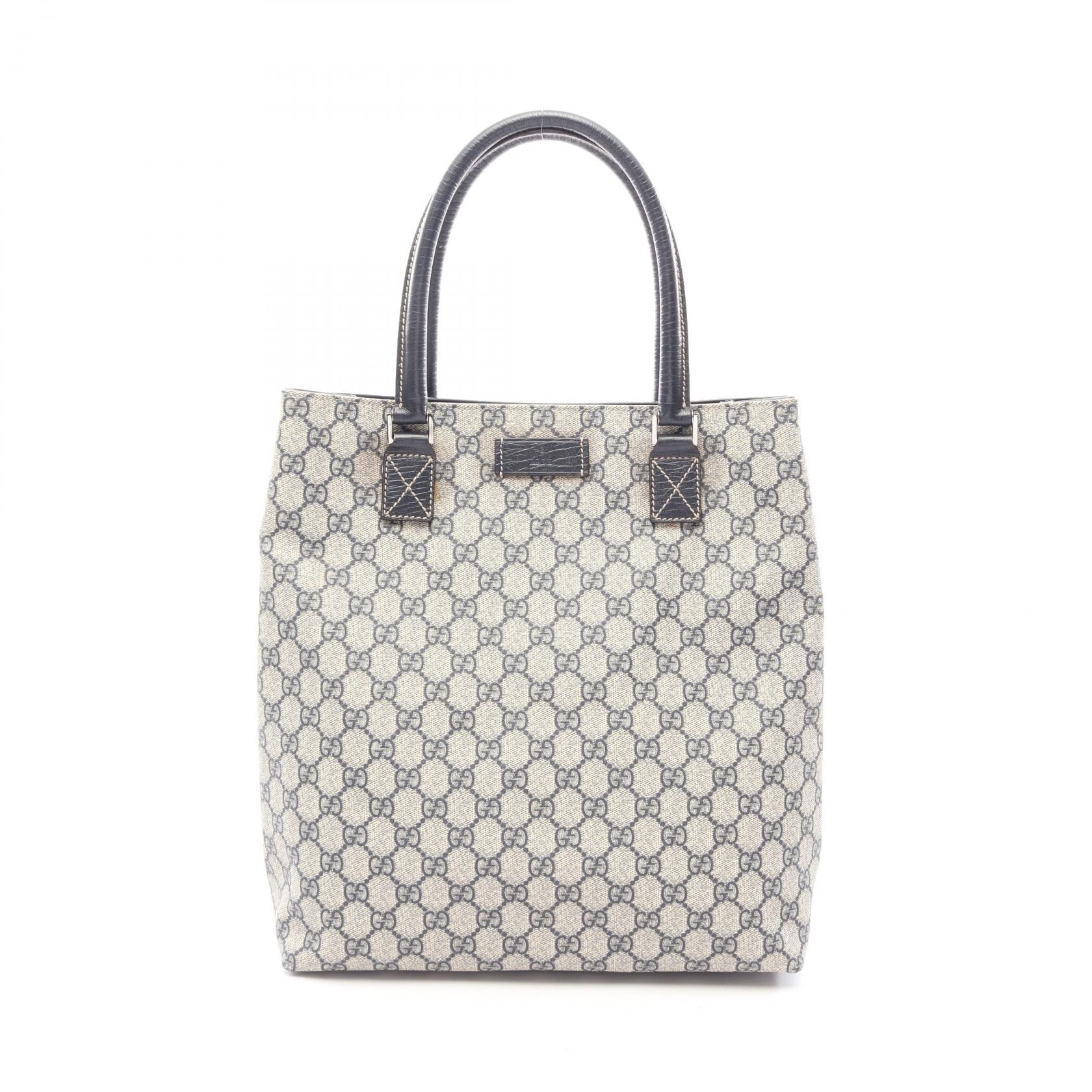 グッチ GUCCI GGプラス トートバッグ バッグ PVCコーティングキャンバス レザー レディース ベージュ系 / ネイビー系 131220 【中古】