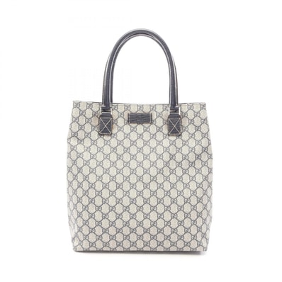 グッチ GUCCI GGプラス トートバッグ バッグ PVCコーティングキャンバス レザー レディース ベージュ系 / ネイビー系 131220 【中古】