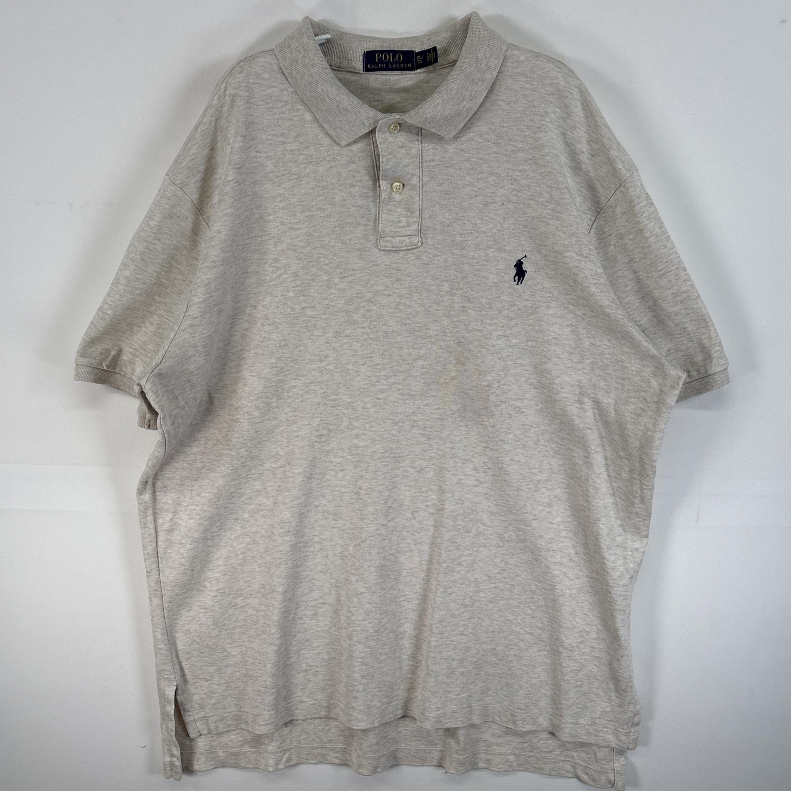 古着 ポロ・ラルフローレン POLO RALPH LAUREN 半袖 ポロシャツ ロゴ 刺繍 大きいサイズ 2ボタン XL  グレー 無地 メンズ