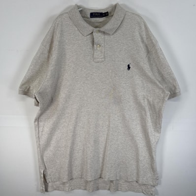 古着 ポロ・ラルフローレン POLO RALPH LAUREN 半袖 ポロシャツ ロゴ 刺繍 大きいサイズ 2ボタン XL グレー 無地 メンズ