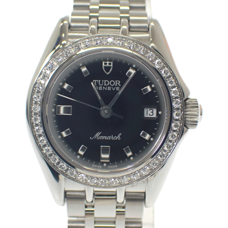 チューダー TUDOR モナーク ダイヤモンドベゼル 15810 腕時計 ステンレススチール クオーツ ブラック文字盤 レディース【中古】【Aランク】